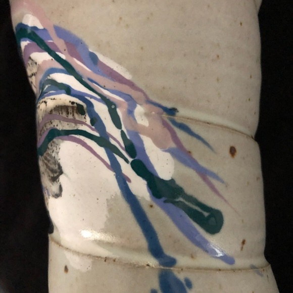 Vintage Artist Signed Cunningham Large Studio Pottery Vase - 1995 Tan Blue Mauve - Picture 10 of 13